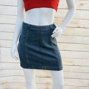 Free People Modern Femme Denim Mini Skirt Gray Westminster Blue Women's Size 6